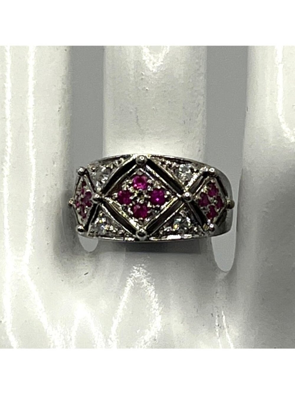 Sterling Silver Ring With Pink & Clear Stones Size 7 Stamped 925 - Picture 3 of 7